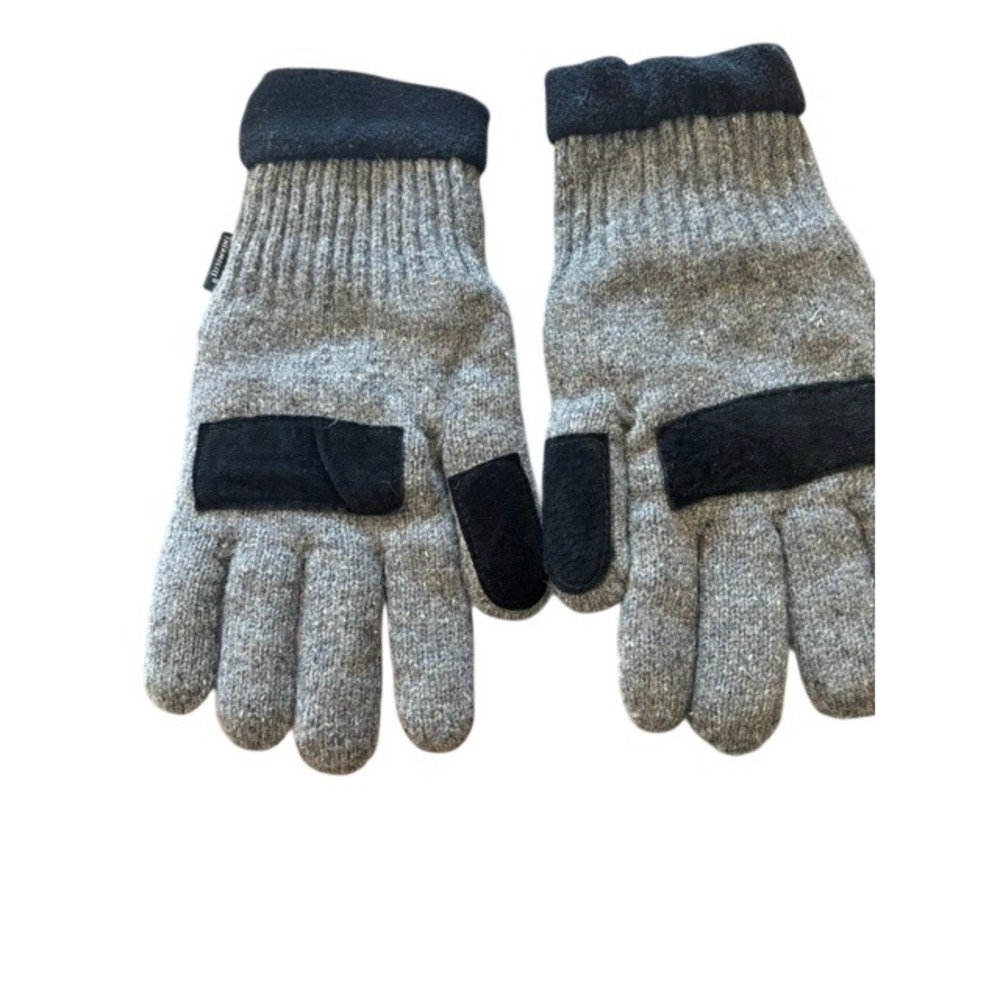 Paris Accessories Gray Wool Blend Thinsulate Insulated Knit Gloves Leather Palm